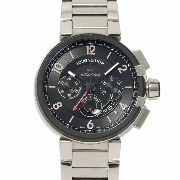 LOUIS VUITTON Tambour Chronograph GMT Q1052 Date Black Dial Mens - Picture 1 of 7